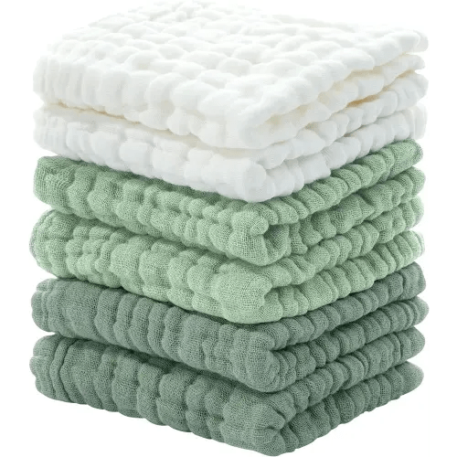 Looxii Muslin Baby Washcloths 6 Pack, 100% Cotton Baby Wash Cloths for Baby Face Body, 12x12 inches Large Soft Absorbent Face Towels for Newborns Gradient Green