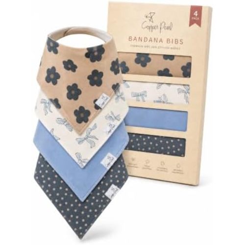 Copper Pearl Baby Bibs 4 Pack, Printed Bandana Drool Bibs for Baby Girl & Boy, Soft Cotton Drooling Teething Bibs