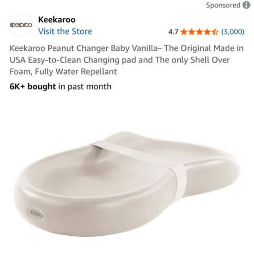 Keekaroo Peanut Changer Baby Vanilla– The Original Made in USA Easy-to-Clean Changing pad and The only Shell Over Foam, Fully Water Repellant
