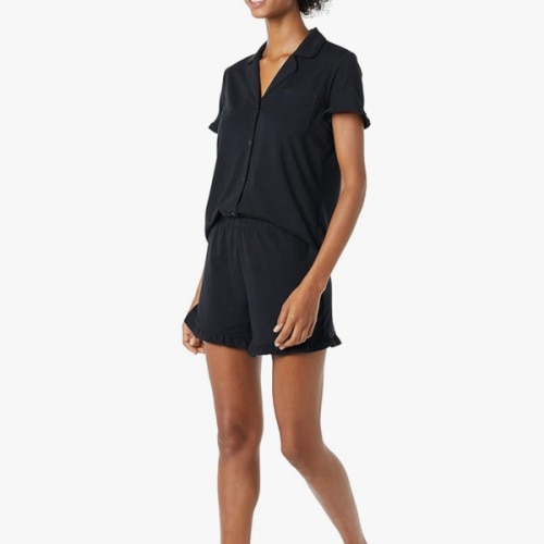 Amazon Essentials Women's Cotton Modal Piped Notch Collar Pajama Set, Comfortable Loungewear (Available in Plus Size)
