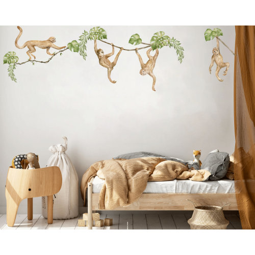 Safari animals wall decal, Nursery wall decal, Jungle animals, Tropical monkey wall stickers, Wall decal for kids, Wild watercolor animals,