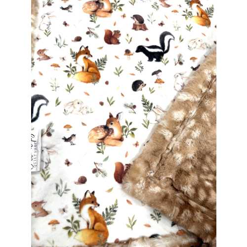 Woodland Baby Blanket, forest animals, Fawn deer, fox bunny, gender neutral, soft Minky, crib nursery, new baby gift, personalized, handmade