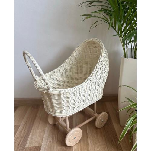 White wicker doll stroller, wicker doll pram, doll pram, gift for kids, wicker baby carriage, baby girl gift, baby stroller, ecofriendly