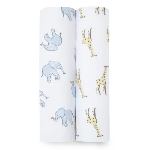 aden + anais Essentials Muslin Swaddle Blankets, Newborn Receiving Blanket for Swaddling, 100% Cotton Baby Swaddle Wrap, 2 Pack, Safari