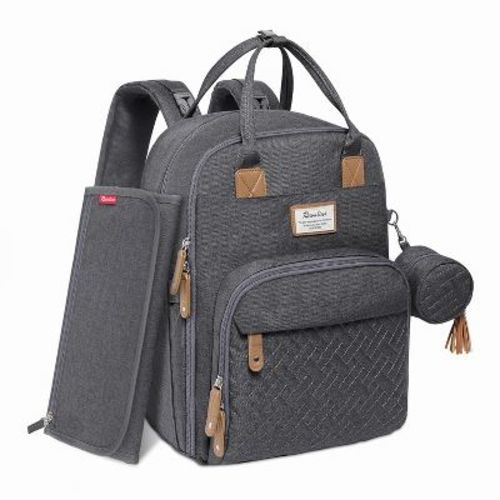 RUVALINO Large Diaper Bag Backpack, Waterproof Baby Travel Pack with Changing Pad & Stroller Straps, Dark Gray