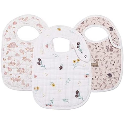 Snap Muslin Bibs for Boys & Girls,3-Pack Baby Bibs for Drooling and Teething,Cotton Muslin Absorbent & Soft Layers