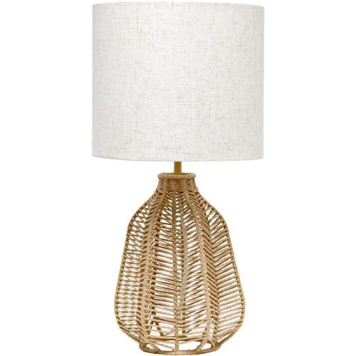 Elegant Designs LT2106-NAT 21" Tall Boho Coastal Inspired Rustic Paper Rope Rattan Wicker Look Standard Table Desk Nightstand Lamp with Light Beige Fabric Linen Shade, Natural