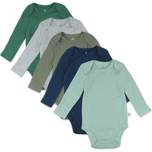 HonestBaby Unisex Baby 100% Organic Cotton 5-Pack Long Sleeve One-Piece Bodysuits, Good Natured, 3-6 Months