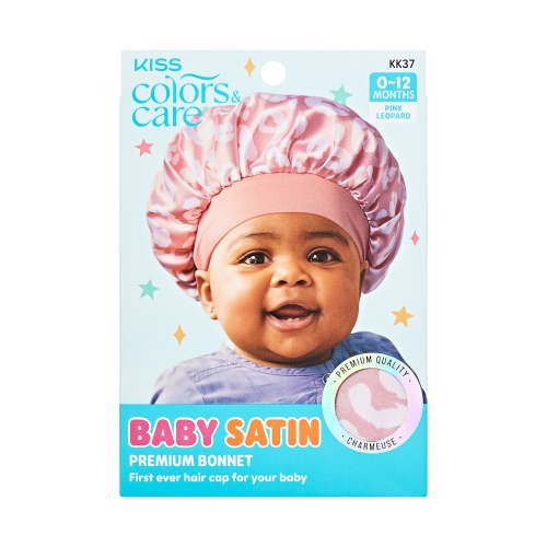 Kiss Colors & Care Baby Satin Bonnet, Pink Leopard, 0-12 Months, Hair Protection
