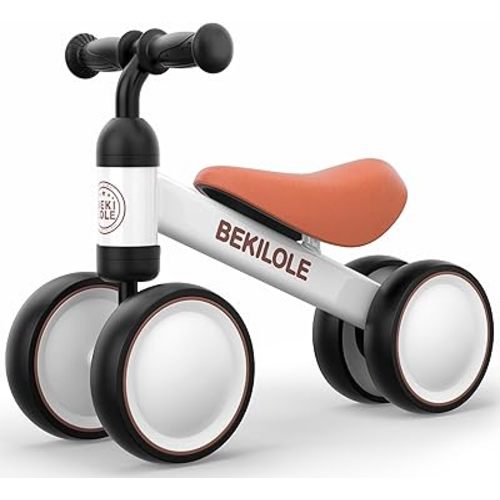 BEKILOLE Balance Bike Toys for 1 Year Old Boy Gifts, 12-24 Month Toddler Balance Bike, No Pedal 4 Silence Wheels&Soft Seat First Riding on Toys, One Year Old Boy Birthday Gifts, White & Brown