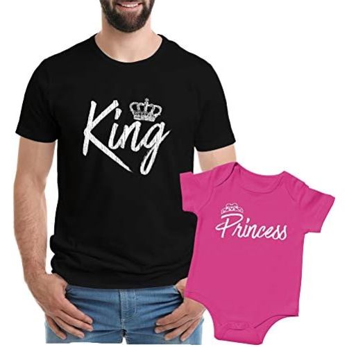 Texas Tees King T-Shirt, Prince Onsie Dad Baby Set, Mens Black 2XL Shirt & Black 0-3m