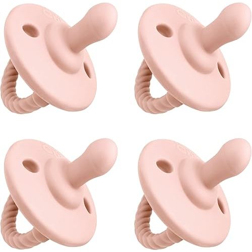 Pacifier Soother Baby 4 Pack of Pacifiers Newborn Teething 100% Food Grade Soft Silicone Certified BPA Free by Comfy Cubs 0-18 Months