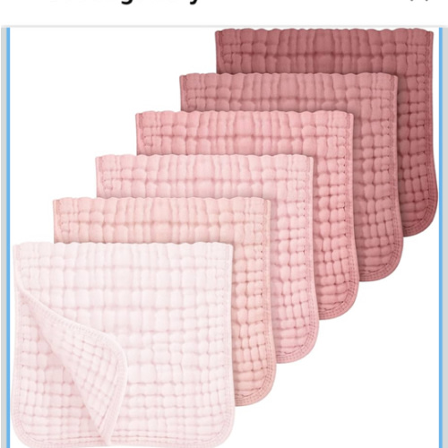Looxii Muslin Burp Cloths Baby Girl 6 Pack - 20" x 10" - Ultra Soft & Absorbent, 6-Layer 100% Cotton for Spit Up & Drool- Gentle Baby Burping Cloth, Newborn Essentials Shower Gift Girl, Gradient Pink