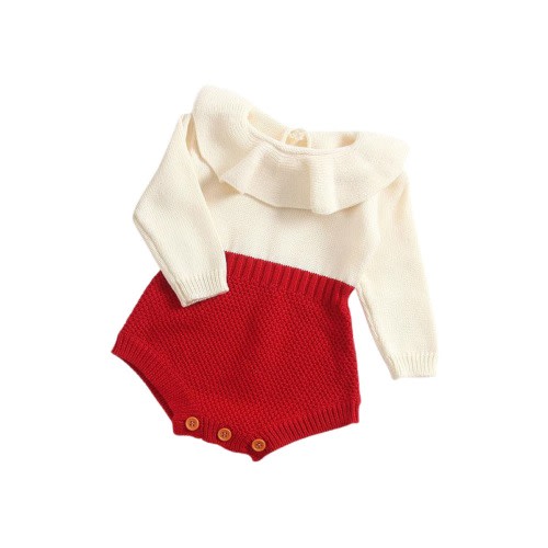 Isabella Ruffle Collar Colorblock Knit Cotton Bodysuit, 3-6M