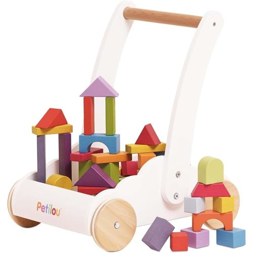 Le Toy Van - Petilou Wooden Walker Toy for Toddlers and Babies | Educational Rainbow Cloud Walker | Suitable for A Boy Or Girl 1 Year Old +, Multi, 45 Blocks (PL102)