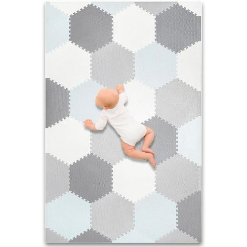 Baby Brielle Soft Non-Toxic Extra Thick Interlocking Hexagon 38 Tiles Foam Flooring for Babies and Toddlers - Exercise Mats for Crawling, Playing - Floor Mat for Nursery Room - 70.5"x46", Grey