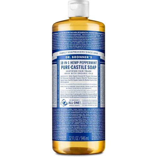 Dr. Bronner's Pure-Castile Liquid Soap- Made with Regenerative Organic Certified Oils- 18-in-1 Uses for Face, Body, Hand, Hair, Laundry & More- Vegan, Non-GMO- All Natural Body Wash- Peppermint,32oz