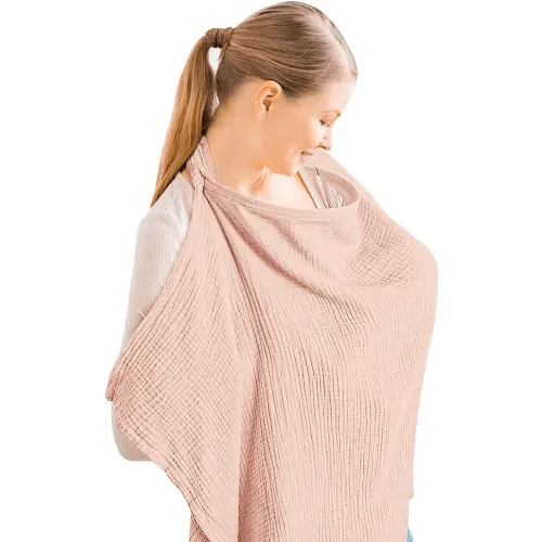 Konssy Muslin Nursing Cover for Baby Breastfeeding, Breathable 100% Cotton Breastfeeding Cover with Rigid Hoop for Mother Nursing Apron, Multi-use Carseat Canopy (Pink)