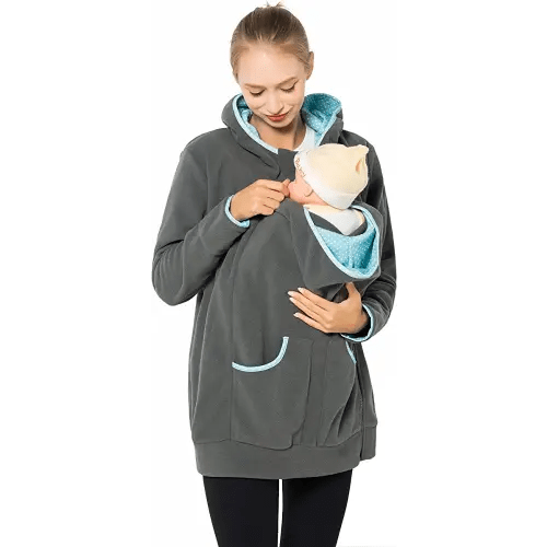 MaisMa Women's Fleece Zip Up Maternity Kangaroo Baby Carrier Hoodie Sweatshirt Jacket