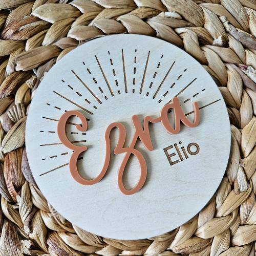Newborn Birth Disc | Boho Sunshine Birth Announcement Name Sign | Double-Sided Hospital Sign with Birth Stats | Baby Photo Prop