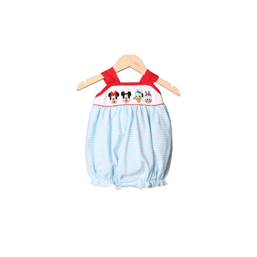 Smocked Mouse and Friends Red/Blue Stripe Bubble