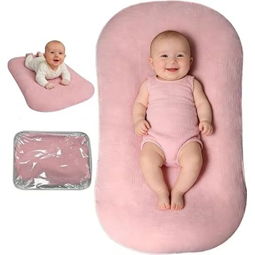 Baby Lounger, Newborn Lounger with Breathable & Soft Cover for Floor, Couch & Travel, 0-24 Months Newborn Babies Essentials Gifts. Pink (1 Cover Included)