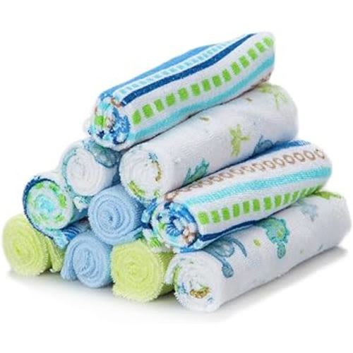 Spasilk 10 Pack Soft Terry Bath Washcloths – Newborn Boy or Girl, Blue Stripes