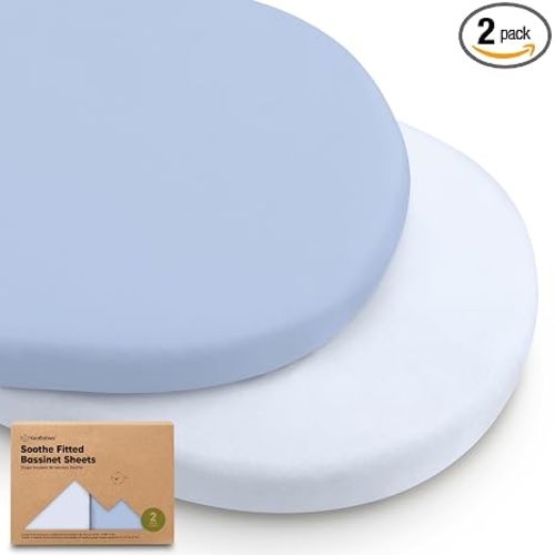 2-Pack Organic Baby Bassinet Sheets Boys, Girls - 100% Cotton Bassinet Mattress Sheets Compatible with Halo Bassinest Swivel Sleeper, Graco, Baby Delight, Universal Bassinet Fitted Sheets (Blue Flax)