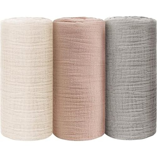 Baby Swaddle Blanket Neutral - Lightweight and Breathable Muslin Swaddles for Newborns - Receiving Blanket for Baby Boys and Girls (pinkgrey, 3pack)