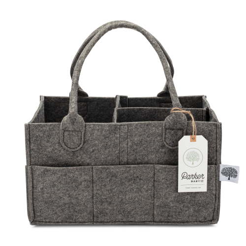 Parker Baby Co. Felt Diaper Caddy - Regular Nursery Organizer with Removable Dividers - Dark Gray