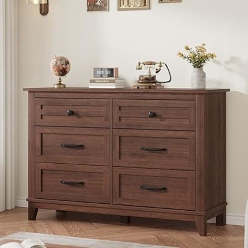 GarveeHome 6 Dresser for Bedroom, 47 in Wide Drawer Dresser with Storage Freestanding, Wooden Closet Storage Chest for Living Room, Bedroom, Entryway, Walunt