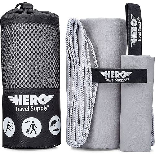 Hero Travel Supply Microfiber Large Beach Towel Compact for Travel (Grey, 24 x 48)
