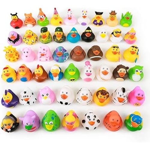 XY-WQ 50 Pack Rubber Duck for Jeeps Ducking - 2.3 Inch Bulk Floater Duck for Kids - Baby Bath Toy Assortment - Party Favors, Birthdays, Bath Time, and More (50 Varieties)