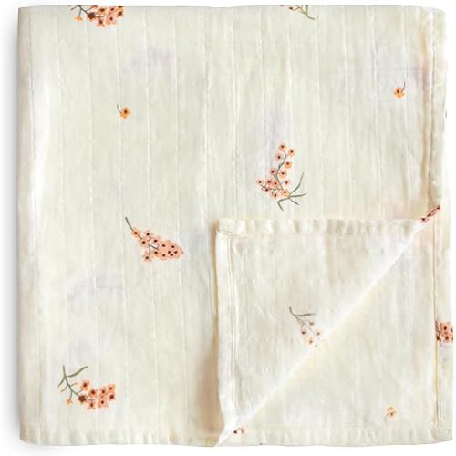 mushie Muslin Baby Swaddle Blanket | 100% Organic Cotton (Flowers)