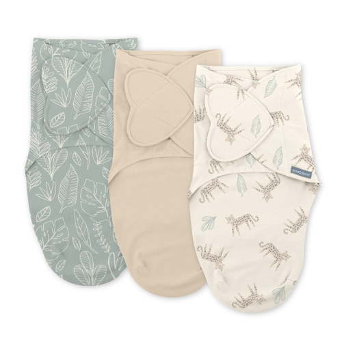 SwaddleMe by Ingenuity Monogram Collection Baby Swaddle, 100% Cotton, 0-3 Months, Pocket Fold Design for Easy Changes, 1.0 TOG, 3-Pack - Born Free