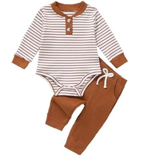 Baby Boy Clothes Ribbed Knitted Long Sleeve Romper Solid Pants Fall Winter Outfit Set