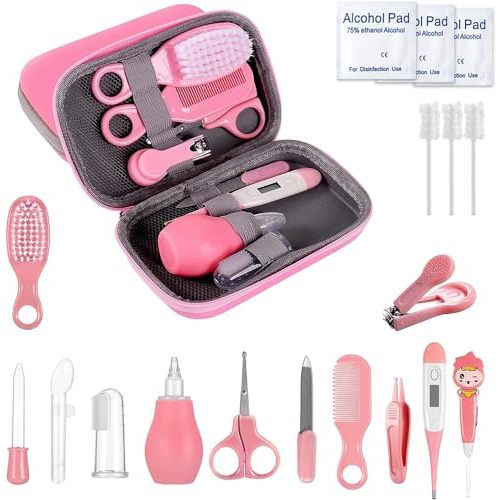 Baby Grooming Kit, 19 in 1 Baby Healthcare and Grooming Kit Newborn Nursery Health Care and Baby Nail Trimmer and Cleaner Essentials Set for Newborn Boys Girls (Pink)