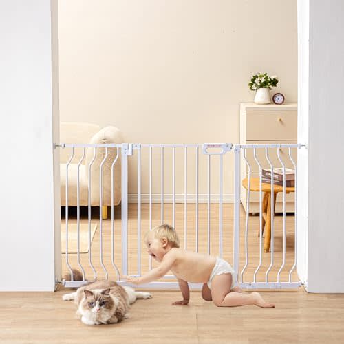 VEVOR 29.5-53" Extra Wide Safety Gate for Stairs, Auto Close Dog Gate for The House, Easy Install Pressure Mounted Pet Gates for Doorways, Easy Walk Thru Wide Safety Gate for Dog, White