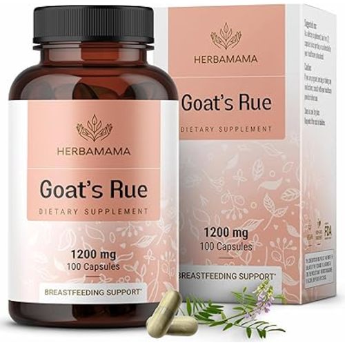 HERBAMAMA Goat's Rue Capsules - 1200mg Galega Officinalis for Breast Milk & Lactation Support - Vegan, Non-GMO Breastfeeding Supplement for Milk Flow, 100 Caps