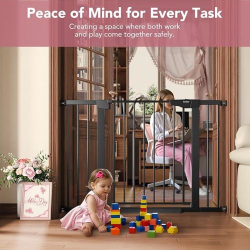 Cumbor 29.7-46" Baby Gate for Stairs, Mom's Choice Awards Winner-Auto Close Dog Gate for The House, Easy Install Pressure Mounted Pet Gates for Doorways, Dog Accessories Indoor for Kitchen, Black