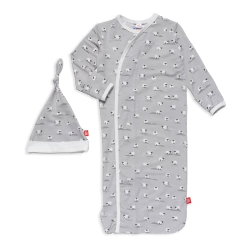 gray baa baa baby modal magnetic cozy sleeper gown + hat set