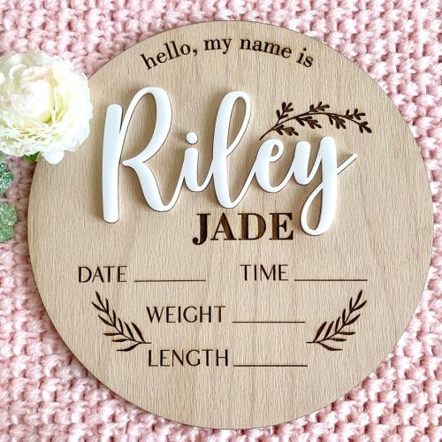 Personalized Baby Announcement Sign, Custom Baby Name, 3D Wood Baby Birth Stats Sign Hospital Baby Sign, Newborn Gift, Newborn Baby, Photography Photo Prop Baby Shower Gift Gender Reveal (Design 1)