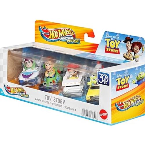Hot Wheels RacerVerse, Set of 4 Die-Cars 1:64 Scale Toy Cars Optimized for Driving on Tracks with Pop Culture Characters as Drivers