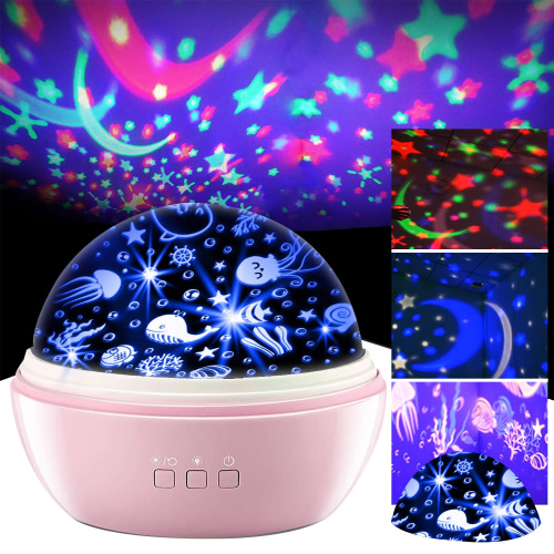 Night Light for Kids Baby Star Projector Night Light Lamp 360 Degree Rotating 2 in 1 Ocean Starry Night Light Projector - Pink