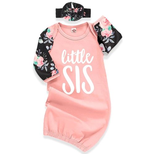 AMAWMW Newborn Baby Girl Little Sister Sleeper Gown Stripe Long Sleeve Nightgown Pajamas Gifts Stuff Essential Outfit