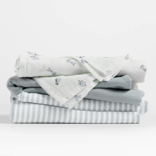 Baby's First Blue Mini Animal Organic Cotton Gauze Baby Swaddle Blankets, Set of 3