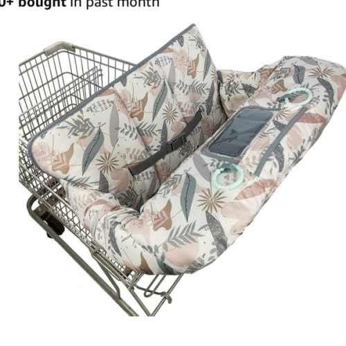 Shopping Cart Cover for Baby, 2 in 1 High Chair Cover for Restaurant seat & Grocery Cart Cover for Babies, Thick Padded with Clear Phone Pouch, Machine Washable, Leaves
