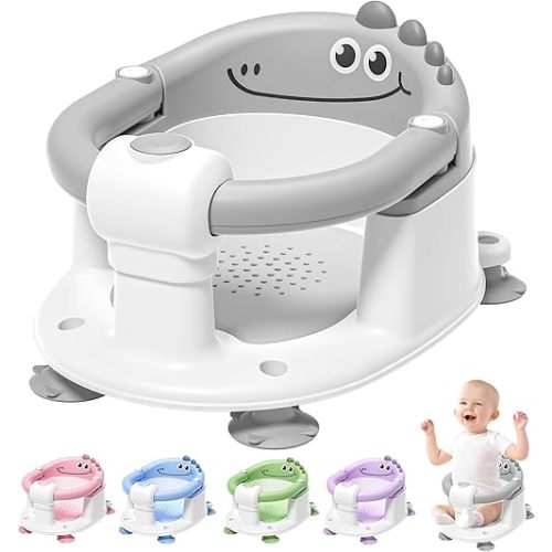 TPN Baby Bath Seat for Babies 6 Months & Up, Non-Slip Toddler Bath Seat with 5 PCS Waterproof Emoji Stickers, Portable Infant Bath Seat for Baby(Grey)
