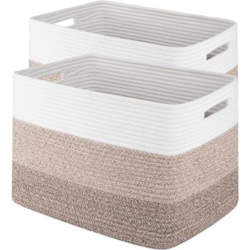 Storage Baskets for Organizing, 2 Pack Woven Basket for Storage, Rectangle Baskets for Shelves Closet Organizers, Toy Basket for Nursery Storage Living Room, Laundry Room, Bedroom, Gradient Brown