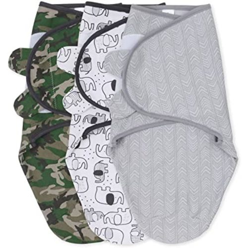 The Peanutshell Swaddle Set for Baby Boys - Camo & Elephant - 3 Pack (Small/Medium | 0-3 Months)